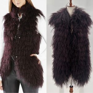 BCBG MAXAZRIA Dyed Mongolian Lamb Fur Vest M/L
